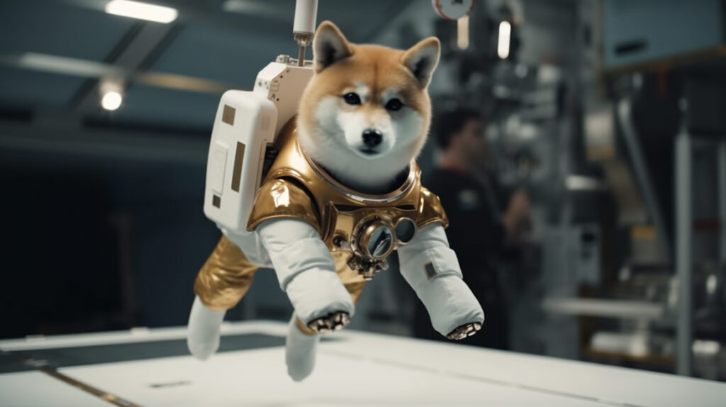 AI Shiba Bot floating in zero gravity - AI Dogex